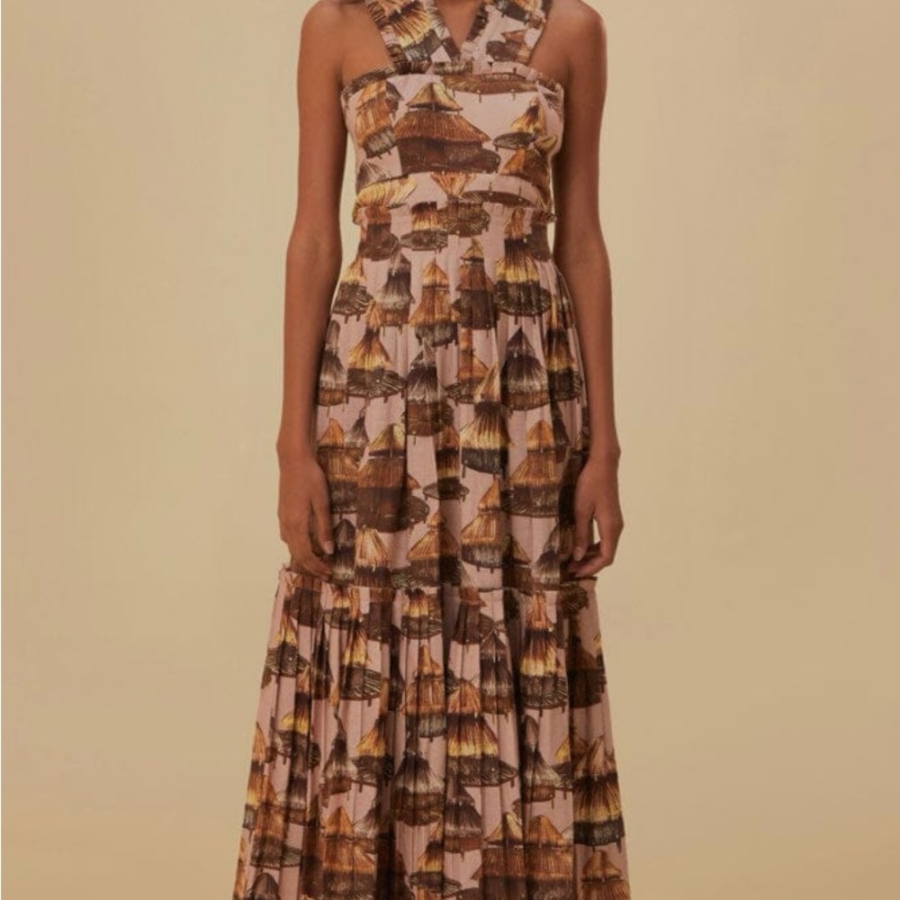 FARM Rio Malocas Beige Sleeveless Midi Dress